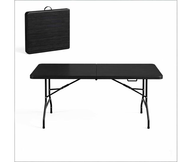 Mesa plegable 180x74x70 cm - diseño moderno con superficie lisa para balcón y comedor - negro