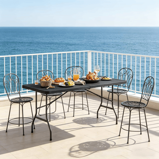 Mesa dobrável 180 x 74 x 70 cm u2014 design moderno com superfície lisa para varanda e sala de jantar u2014 Preto