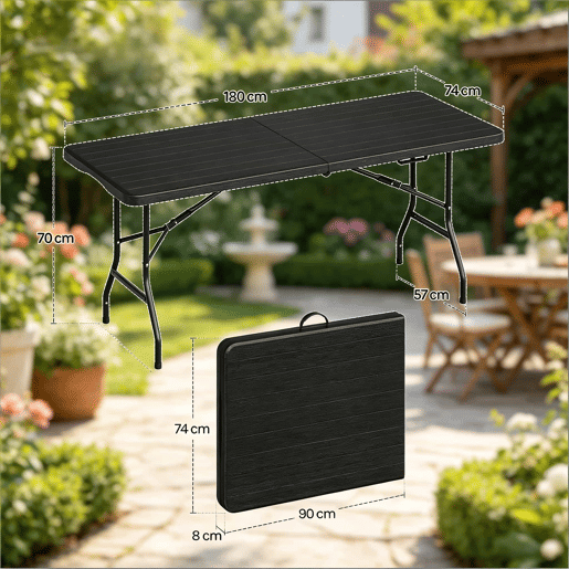 Mesa dobrável 180 x 74 x 70 cm u2014 design moderno com superfície lisa para varanda e sala de jantar u2014 Preto