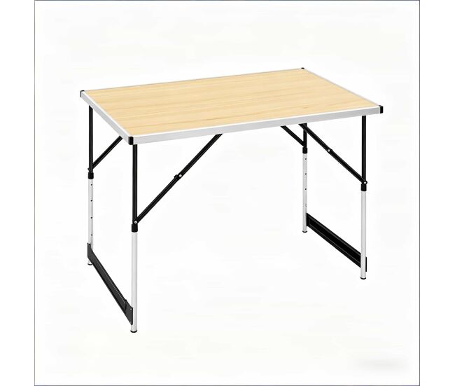 Mesa de camping 100x60 cm - plegable, altura ajustable, uso exterior y jardín - roble claro