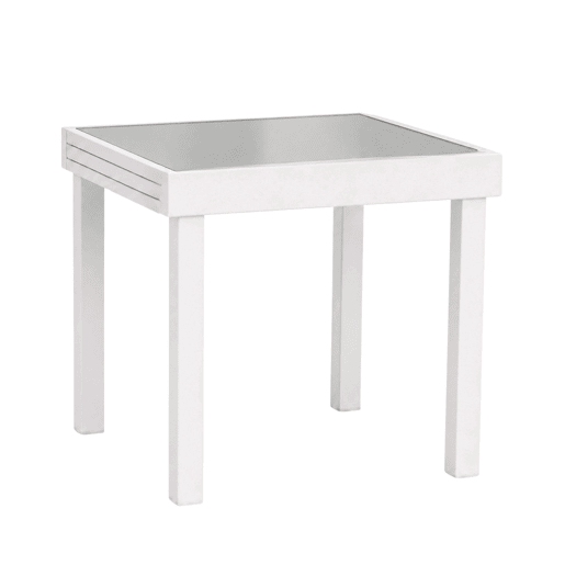 Mesa extensível para exterior, jardimterraço, alumínio e vidro temperado branco, 90-180x90x76 cm Mesa extensível para exterior, jardimterraço, alumínio e vidro temperado branco, 90-180x90x76 cm