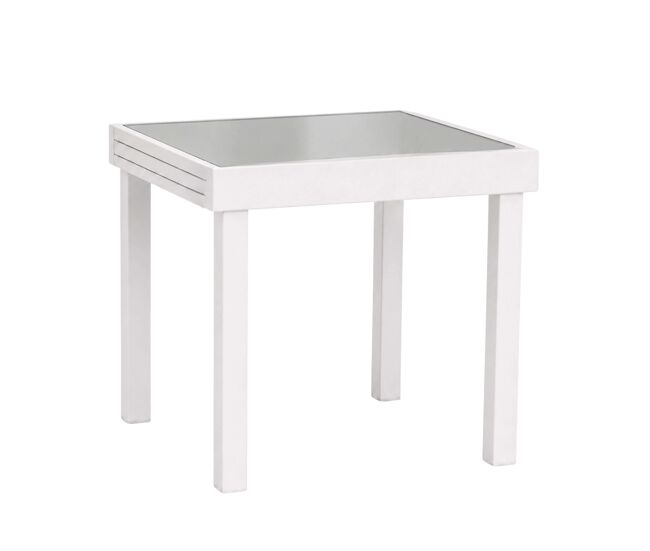Mesa exterior extensible piazza, jardín terraza, aluminio y cristal templado 90-180x90x76 cm