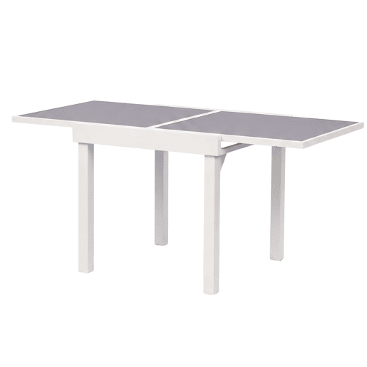 Mesa extensível para exterior, jardimterraço, alumínio e vidro temperado branco, 90-180x90x76 cm Mesa extensível para exterior, jardimterraço, alumínio e vidro temperado branco, 90-180x90x76 cm