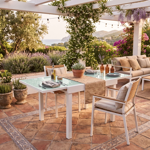 Mesa extensível para exterior, jardimterraço, alumínio e vidro temperado branco, 90-180x90x76 cm Mesa extensível para exterior, jardimterraço, alumínio e vidro temperado branco, 90-180x90x76 cm