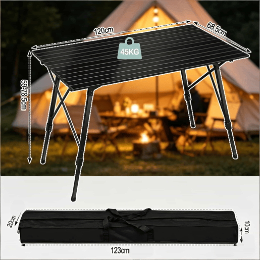 Mesa de campismo - Altura ajustável, dobrável para uso no exterior - Preto Mesa de campismo - Altura ajustável, dobrável para uso no exterior - Preto