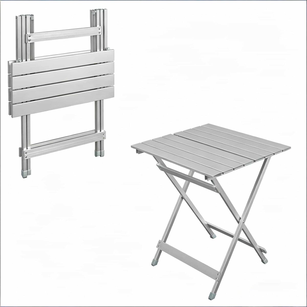 Mesa de camping plegable 50,5x46,5x60 cm - portátil con patas antideslizantes - plata