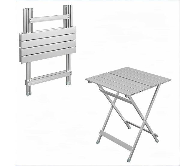 Mesa de camping plegable 50,5x46,5x60 cm - portátil con patas antideslizantes - plata