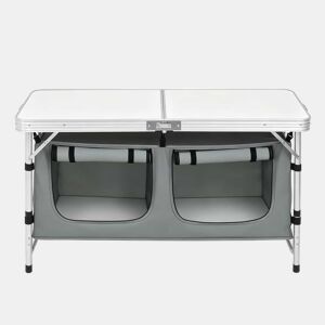 Mesa de campismo dobrável 120 x 47 x 69,5 cm u2013 ajustável, portátil, com saco de arrumação suspenso u2013 cinzenta e branca