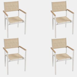 Conjunto de 4 cadeiras de exterior empilháveis u200Bu200Bcom apoio de braços, em alumínio e textilene bege, 56x55x85 cm