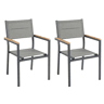 Conjunto de 2 cadeiras de exterior empilháveis u200Bu200Bcom apoio de braços, em alumínio e textilene cinza, 56x55x85 cm