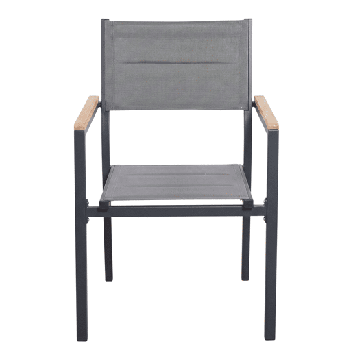 Conjunto de 2 cadeiras de exterior empilháveis u200Bu200Bcom apoio de braços, em alumínio e textilene cinza, 56x55x85 cm