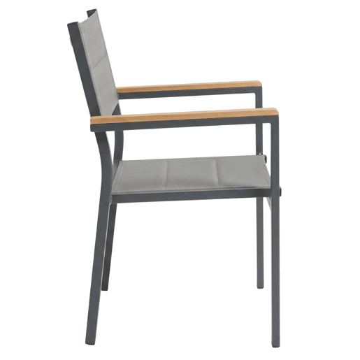 Conjunto de 2 cadeiras de exterior empilháveis u200Bu200Bcom apoio de braços, em alumínio e textilene cinza, 56x55x85 cm