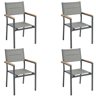 Conjunto de 4 cadeiras de exterior empilháveis u200Bu200Bcom apoio de braços, em alumínio e textilene cinza, 56x55x85 cm