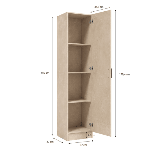 Armário de 1 porta, 37 x 180 cm, Multi Useful Microcemento Beige 37 x 180 x 37 cm Armário de 1 porta, 37 x 180 cm, Multi Useful Microcemento Beige 37 x 180 x 37 cm
