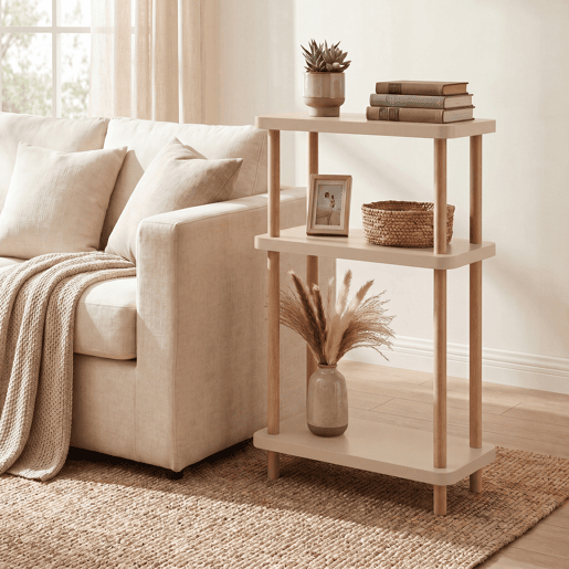 Estante de chão Nampernu de 3 níveis 62x40x18 cm Creme en.casa Estante de chão Nampernu de 3 níveis 62x40x18 cm Creme en.casa
