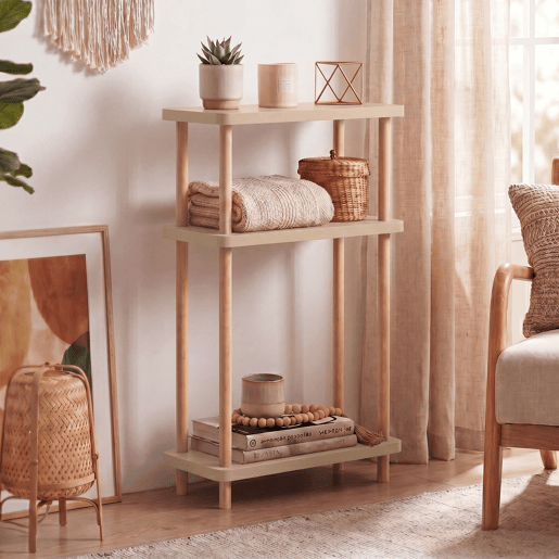 Estante de chão Nampernu de 3 níveis 62x40x18 cm Creme en.casa Estante de chão Nampernu de 3 níveis 62x40x18 cm Creme en.casa
