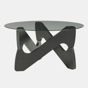 Mesa de centro Reypio tampo de vidro Ø70 x 35 cm Preto  Cinzento en.casa