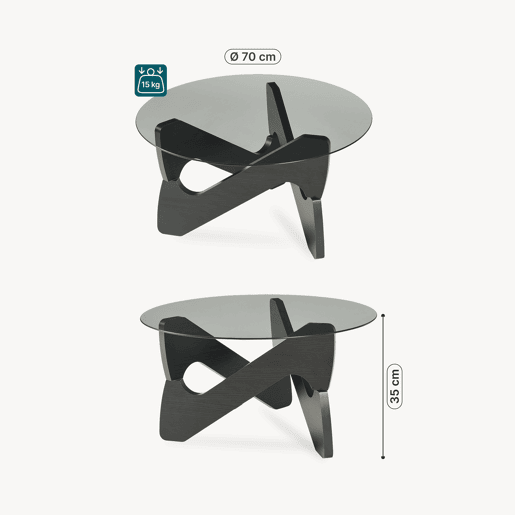 Mesa de centro Reypio tampo de vidro Ø70 x 35 cm Preto Cinzento en.casa Mesa de centro Reypio tampo de vidro Ø70 x 35 cm Preto Cinzento en.casa