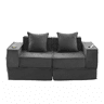 Sofá-cama duplo de 2 lugares u2013 sofá em tecido confortável com duas almofadas, apoio para os pés decorativo com arrumação lateral e porta-copos, ideal para recantos de leitura e salas de jogos u2013 cinzento escuro