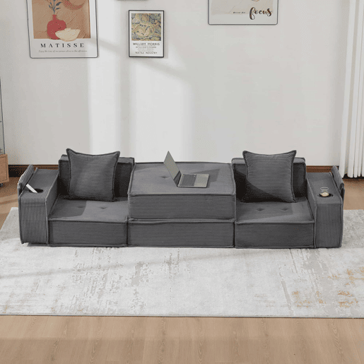 Sofá-cama duplo de 2 lugares u2013 sofá em tecido confortável com duas almofadas, apoio para os pés decorativo com arrumação lateral e porta-copos, ideal para recantos de leitura e salas de jogos u2013 cinzento escuro Sofá-cama duplo de 2 lugares u2013 sofá em tecido confortável com duas almofadas, apoio para os pés decorativo com arrumação lateral e porta-copos, ideal para recantos de leitura e salas de jogos u2013 cinzento escuro