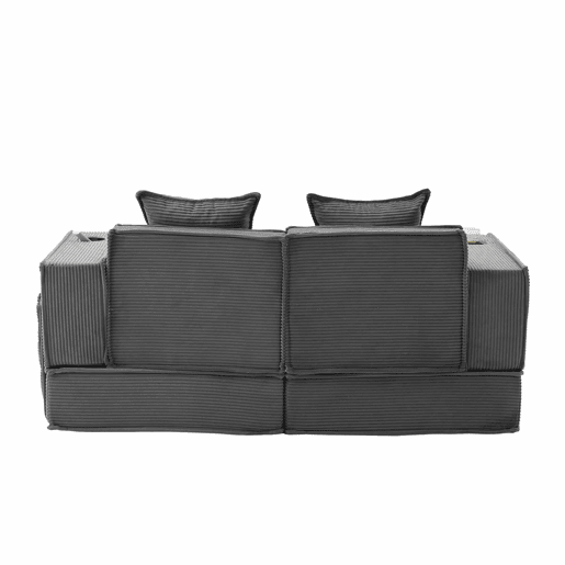 Sofá-cama duplo de 2 lugares u2013 sofá em tecido confortável com duas almofadas, apoio para os pés decorativo com arrumação lateral e porta-copos, ideal para recantos de leitura e salas de jogos u2013 cinzento escuro Sofá-cama duplo de 2 lugares u2013 sofá em tecido confortável com duas almofadas, apoio para os pés decorativo com arrumação lateral e porta-copos, ideal para recantos de leitura e salas de jogos u2013 cinzento escuro
