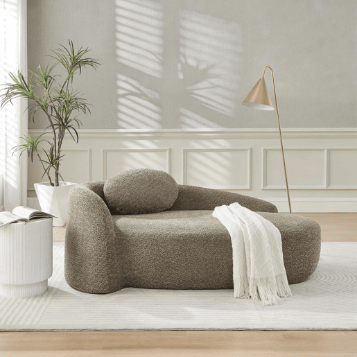 Sofá individual em tecido teddy fleece - design minimalista arredondado, estofamento macio com almofada, ideal para a sala de estar, quarto e escritório - castanho