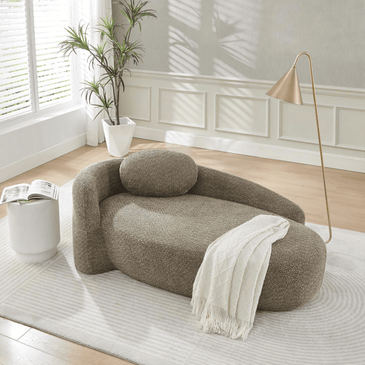 Sofá individual em tecido teddy fleece - design minimalista arredondado, estofamento macio com almofada, ideal para a sala de estar, quarto e escritório - castanho