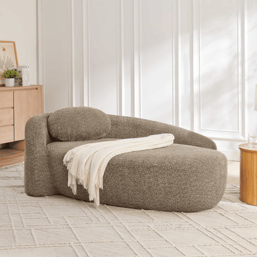 Sofá individual em tecido teddy fleece - design minimalista arredondado, estofamento macio com almofada, ideal para a sala de estar, quarto e escritório - castanho