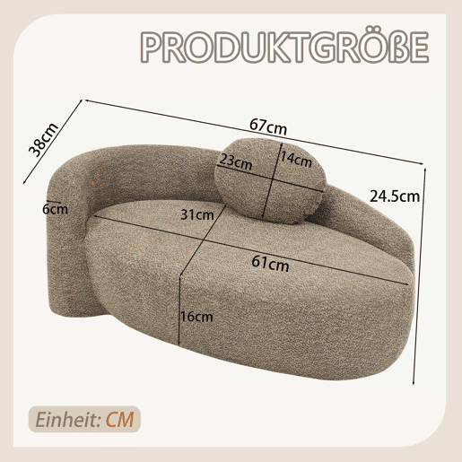 Sofá individual em tecido teddy fleece - design minimalista arredondado, estofamento macio com almofada, ideal para a sala de estar, quarto e escritório - castanho
