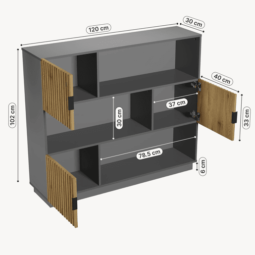 Estante de livros Verhundar com 3 portas 102x120x30 cm Cinzento Madeira en.casa Estante de livros Verhundar com 3 portas 102x120x30 cm Cinzento Madeira en.casa
