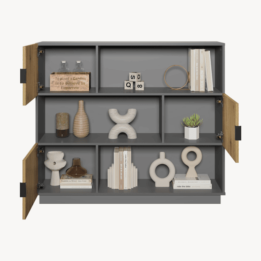 Estante de livros Verhundar com 3 portas 102x120x30 cm Cinzento Madeira en.casa Estante de livros Verhundar com 3 portas 102x120x30 cm Cinzento Madeira en.casa