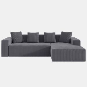 Sofá de Canto Veludo Cotelê Chaise Longue VERTEXKAELISYNATH