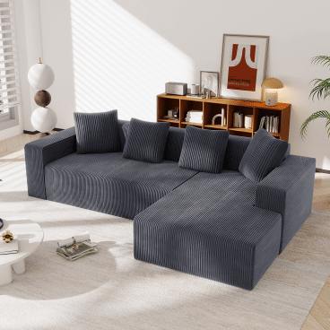 Sofá de Canto Veludo Cotelê Chaise Longue VERTEXKAELISYNATH Sofá de Canto Veludo Cotelê Chaise Longue VERTEXKAELISYNATH