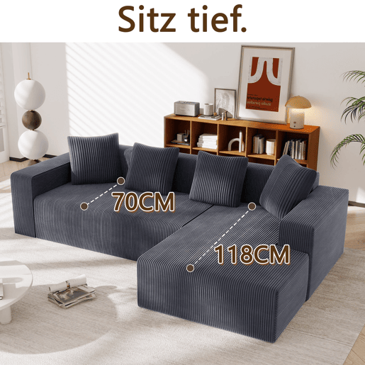 Sofá de Canto Veludo Cotelê Chaise Longue VERTEXKAELISYNATH Sofá de Canto Veludo Cotelê Chaise Longue VERTEXKAELISYNATH