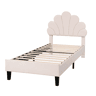 Cama infantil estofada 90x200 cm cabeceira floral, suporte de ripas, veludo, cama juvenil meninas bege