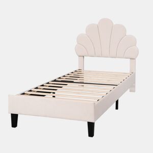 Cama infantil estofada 90x200 cm cabeceira floral, suporte de ripas, veludo, cama juvenil meninas bege