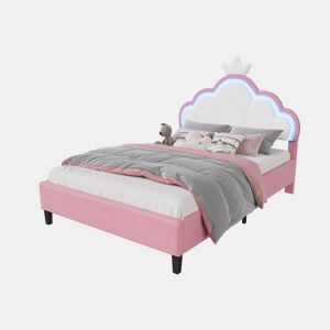 Cama infantil estofada em veludo 140x190 cm, cama princesa coroa, estrutura 140x190 cm com luzes LED