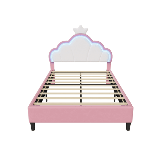 Cama infantil estofada em veludo 140x190 cm, cama princesa coroa, estrutura 140x190 cm com luzes LED Cama infantil estofada em veludo 140x190 cm, cama princesa coroa, estrutura 140x190 cm com luzes LED