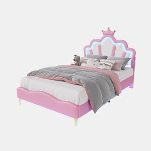 Cama de casal estofada 140x190 cm, cabeceira em formato de coroa, couro PU, cama princesa rosa