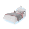 Cama de casal estofada 140x190 cm, cabeceira em forma de coroa, pele PU, cama princesa branca
