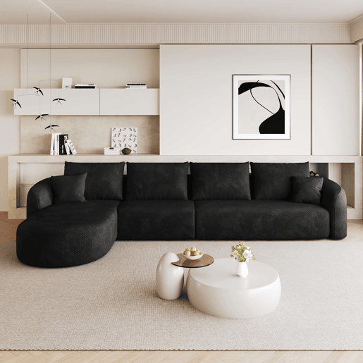 Sofá de canto modular de 336 cm - espuma comprimida, sem montagem, 4 lugares - Preto