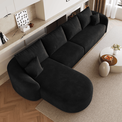 Sofá de canto modular de 336 cm - espuma comprimida, sem montagem, 4 lugares - Preto