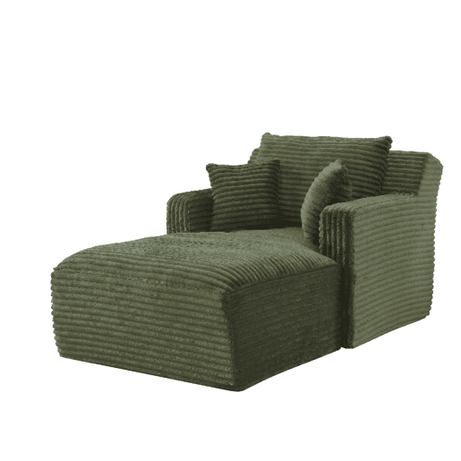 Sofá-Cama Modular Chaise Longue em Veludo Cotelê Verde, Não Necessita de Montagem Sofá-Cama Modular Chaise Longue em Veludo Cotelê Verde, Não Necessita de Montagem