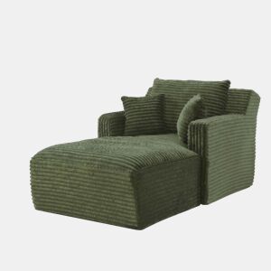 Sofá-Cama Modular Chaise Longue em Veludo Cotelê Verde, Não Necessita de Montagem