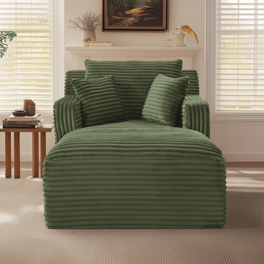 Sofá-Cama Modular Chaise Longue em Veludo Cotelê Verde, Não Necessita de Montagem Sofá-Cama Modular Chaise Longue em Veludo Cotelê Verde, Não Necessita de Montagem