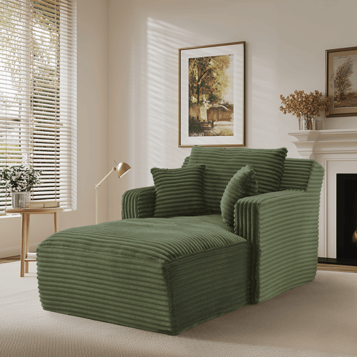 Sofá-Cama Modular Chaise Longue em Veludo Cotelê Verde, Não Necessita de Montagem Sofá-Cama Modular Chaise Longue em Veludo Cotelê Verde, Não Necessita de Montagem