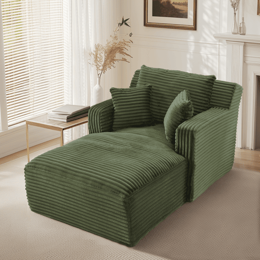 Sofá-Cama Modular Chaise Longue em Veludo Cotelê Verde, Não Necessita de Montagem Sofá-Cama Modular Chaise Longue em Veludo Cotelê Verde, Não Necessita de Montagem