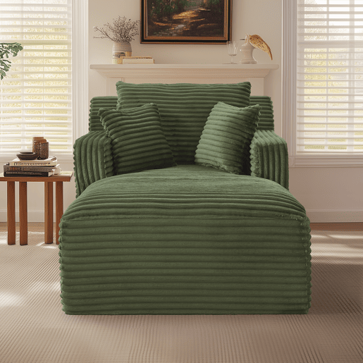 Sofá-Cama Modular Chaise Longue em Veludo Cotelê Verde, Não Necessita de Montagem Sofá-Cama Modular Chaise Longue em Veludo Cotelê Verde, Não Necessita de Montagem