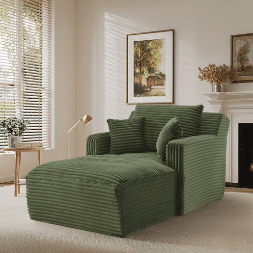 Sofá-Cama Modular Chaise Longue em Veludo Cotelê Verde, Não Necessita de Montagem Sofá-Cama Modular Chaise Longue em Veludo Cotelê Verde, Não Necessita de Montagem