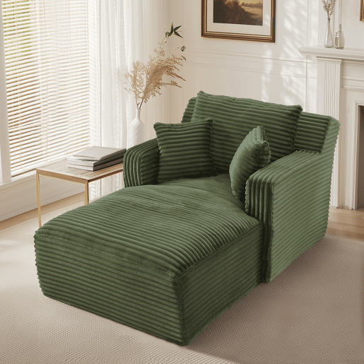 Sofá-Cama Modular Chaise Longue em Veludo Cotelê Verde, Não Necessita de Montagem Sofá-Cama Modular Chaise Longue em Veludo Cotelê Verde, Não Necessita de Montagem